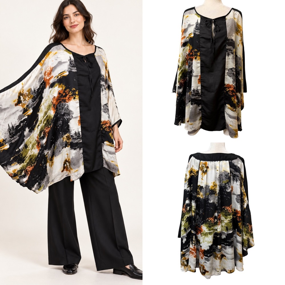Lavish Alice Tunic Dress Top Women 6 UK Landscape Batwing Office Lagenlook Artsy